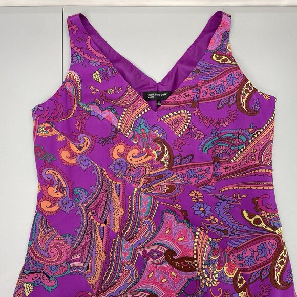 Jones New York Midi Dress Fit & Flare Patchwork Sleeveless Paisley Purple 14 - Picture 1 of 8